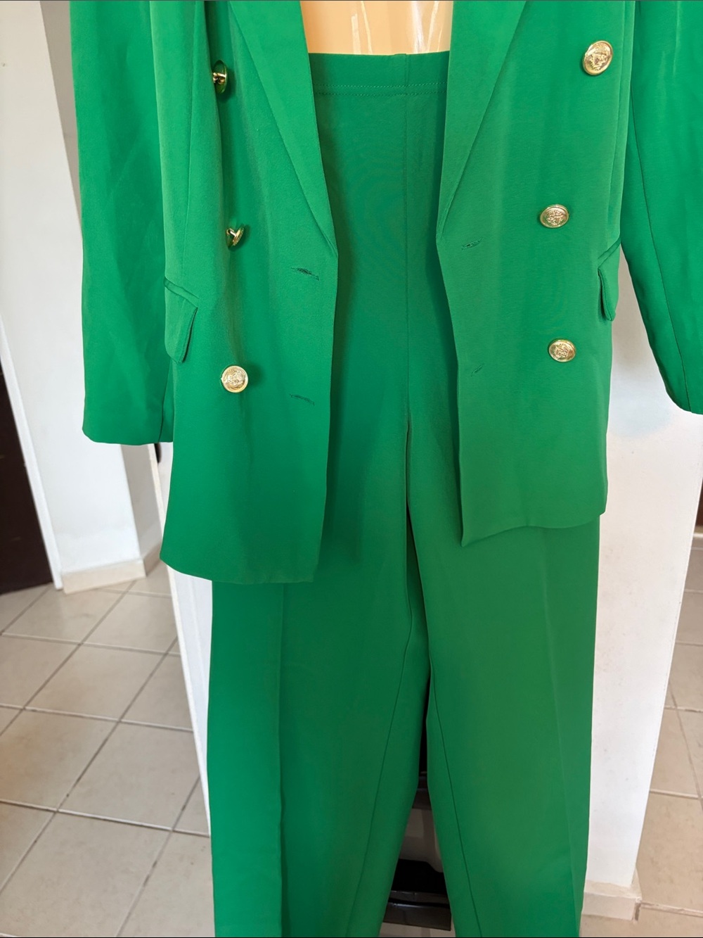 Women's Double-Breasted Emerald Green Blazer and Trousers Set - Picture 8 of 12
